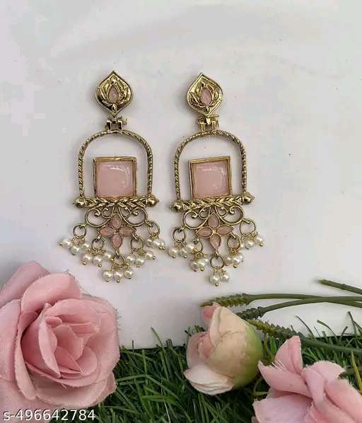 Latest Stylish Traditional Mehndi Polish Baby Pink Jhumka Earrings for Women &amp; Girls*